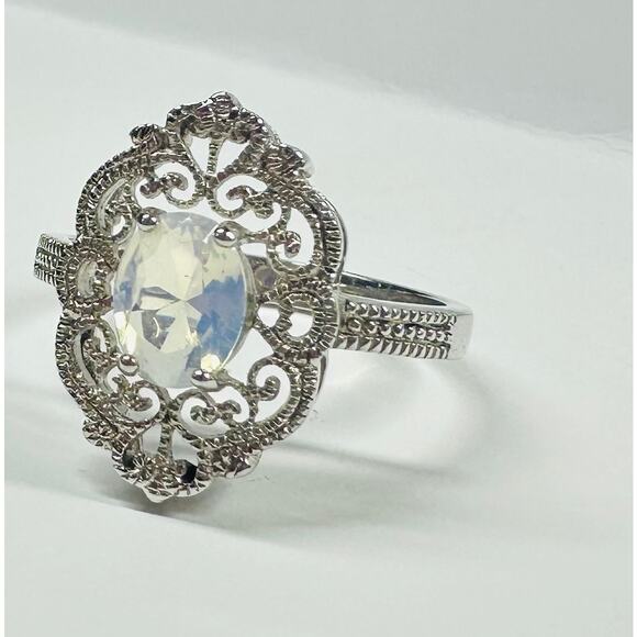 MOONSTONE Victorian Style FILAGREE French Style Ring Size 10 - Picture 1 of 7
